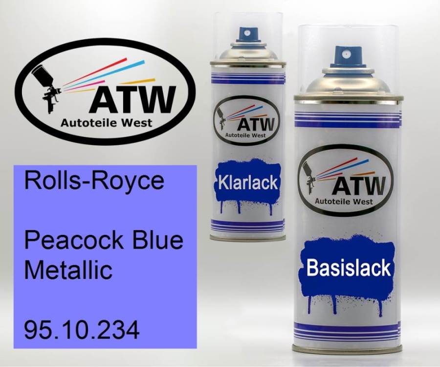 Rolls-Royce, Peacock Blue Metallic, 95.10.234: 400ml Sprühdose + 400ml Klarlack - Set, von ATW Autoteile West.